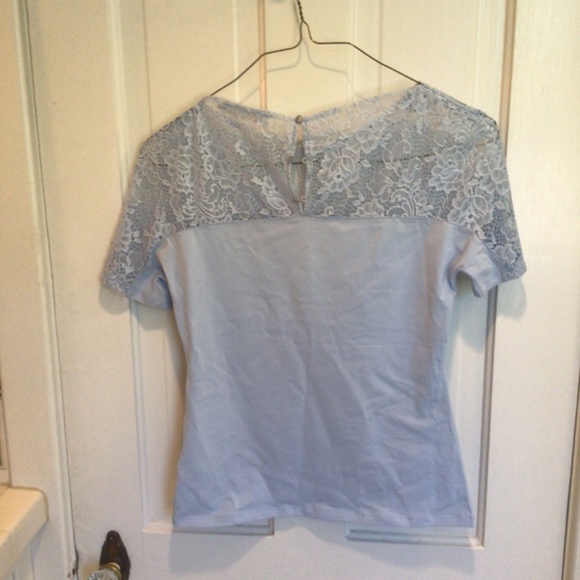 Anne Fontaine Light Blue Lace Short Sleeve Top - Picture 2 of 12